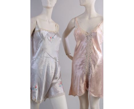 A Quantity of Vintage Lingerie To include two satin, lace and embroidered camisoles. Two 1930's slips one a pink moss silk an