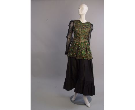 A Victorian Couched Gold Thread And Beetle Wing Tunic. An elaborate tunic made from fine tulle, couched gold thread embroider