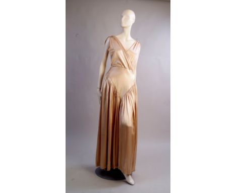 1930's Cream Satin Ball Gown.  Labeled 'Anne Talbot' Berkeley Square, W.1. This dress was made for The Hon. Catherine Sinclai