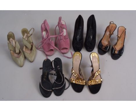 A Bag of 1980's Designer Vintage Shoes.  To include a pair of snakeskin 'Manolo Blahnik' Size 38.  And a further Five pair of