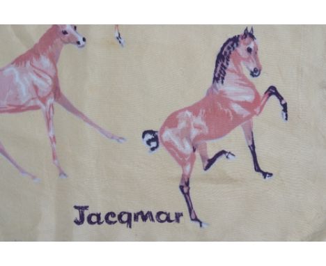 A Silk Vintage 'Jacqmar' Scarf.  painted horses. Rolled edges. 30" x 30" (1)