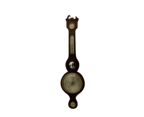 A mid Victorian mercury wheel barometer retailed by Thomas Grey of Newton Stewart, in a mahogany case with inlay to the edge,
