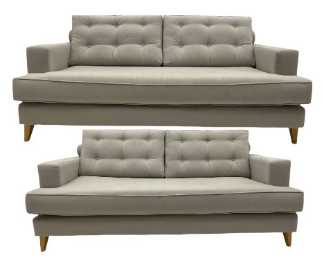 Pair of Heals Mistral modern light grey sofas in Capelo fabricDimensions: Height:&nbsp;83cm&nbsp; Length/Width:&nbsp;180cm&nb