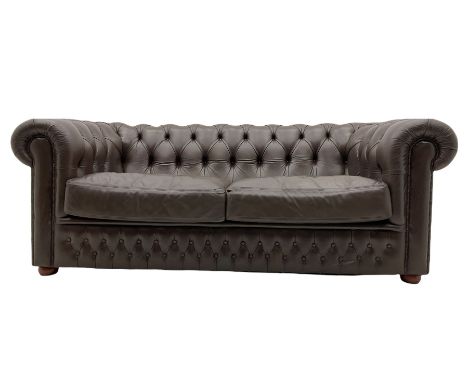 Chesterfield two seat sofa, upholstered in brown buttoned leatherDimensions: Height:&nbsp;70cm&nbsp; Length/Width:&nbsp;190cm