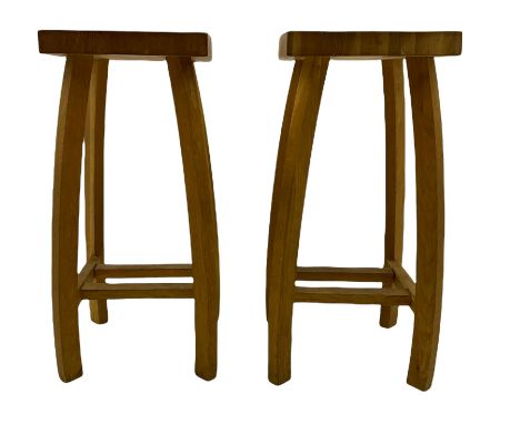 Pair light oak bar stools with dished seatsDimensions: Depth/Diameter:&nbsp;72cm