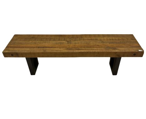 Rustic pine console table, metal legsDimensions: Height:&nbsp;46cm&nbsp; Length/Width:&nbsp;160cm&nbsp; Depth/Diameter:&nbsp;