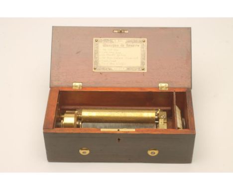 A LE COULTRE FRERES SWISS KEY WIND MUSICAL BOX, c.18405, playing six tunes as listed on the tune sheet, with 6" cylinder, in 