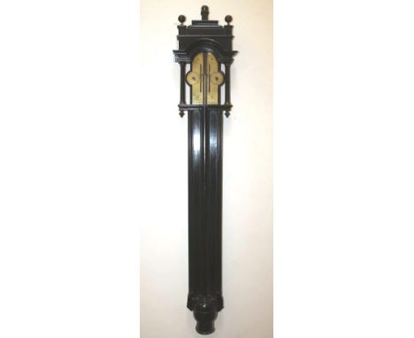 A STICK BAROMETER by Francis Hauksbee, London, the brass register with twin dials and inscribed "Fair if Rise, Foul if Fall",