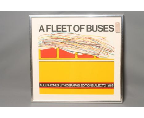 ALLEN JONES (b.1937), Fleet of Buses, lithograph, signed in pencil and dated (19)66, 20 1/4" x 21 1/2", aluminium frame (Est.