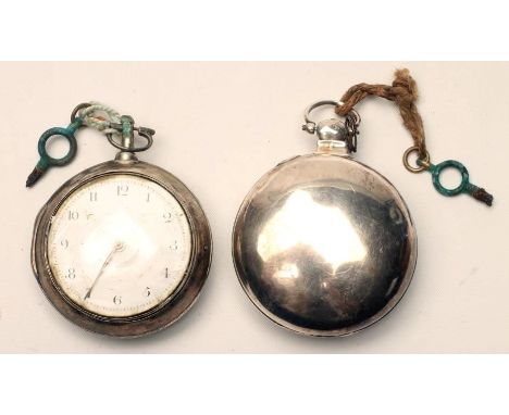 A LATE GEORGE III SILVER PAIR CASED POCKET WATCH, the white enamel dial with black Arabic numerals, the verge movement by J. 