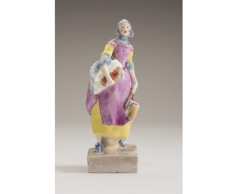 "FAIR CHERRYES", a Royal Worcester china figure, 1940, modelled by Gwendolen Parnell and wearing a blue headscarf, yellow dre