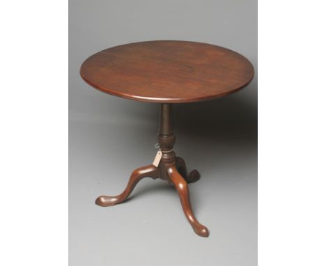 A GEORGIAN MAHOGANY TRIPOD TABLE, late 18th century, the circular snap top on ring turned vase shaped stem, raised on cabriol