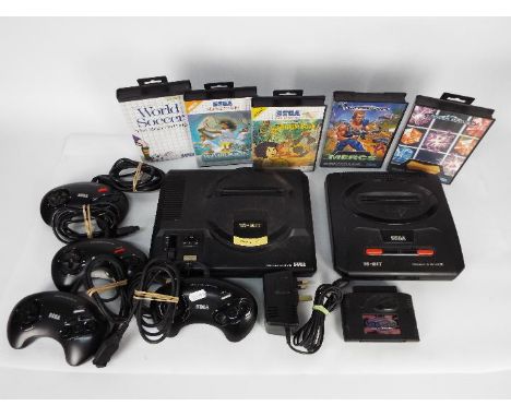 Sega - 2 x Sega Mega Drive consoles and 5 x games, includes a Mega Drive with power lead and 2 x control pads and a Mega Driv