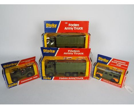 Dinky - 4 x boxed military vehicles, # 2 x 668 Foden Army Trucks, # 612 Commando Jeep and # 604 Land Rover Bomb Disposal Unit