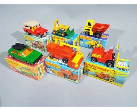 Matchbox - A collection of 6 x boxed 1970s Superfast vehicles including # 7 Volkswagen Golf, # 12 Big Bull Dozer, # 53 Jeep C
