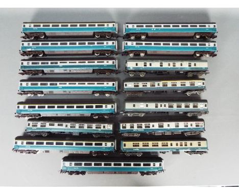 Jouef, Mainline, Lima - 15 unboxed OO gauge Inter City blue and grey Passenger Coaches / Vans  Lot includes Jouef Open Coach 