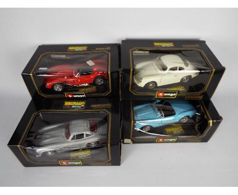 Bburago - 4 x boxed 1:18 scale cars including # 3007 1957 Ferrari 250 Testa Rossa, # 3010 1955 Lancia Aurelia B24 Spider, # 3