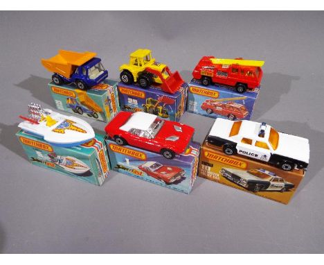 Matchbox - A collection of 6 x boxed 1970s Superfast vehicles including # 1 Dodge Challenger, # 10 Plymouth Police Car, # 29 