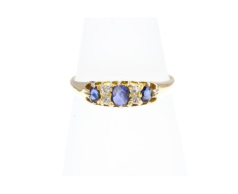 An 18ct H/M Sapphire and Diamond 7 stone ring, B'ham 1895, size O  [VAT included in hammer price on this lot - this does not 