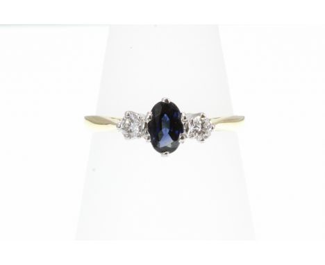 An 18ct H/M 3 stone sapphire and diamond ring, size M   [VAT included in hammer price on this lot - this does not affect non-