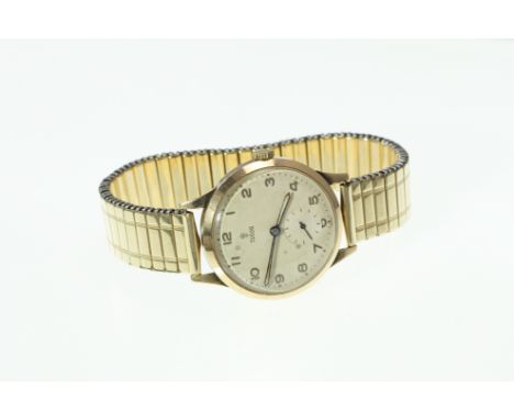A 9ct H/M TUDOR manual wind gents wristwatch on an expandable metal core bracelet, engraved B R Western Region A. Griffiths 4