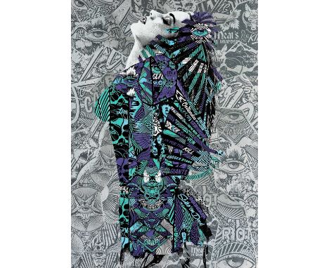 Prefab77 (British), 'The Toast of Paris ( Blue/Purple Variant)', 2014, spray paint, screen print and stencil on thick stock p