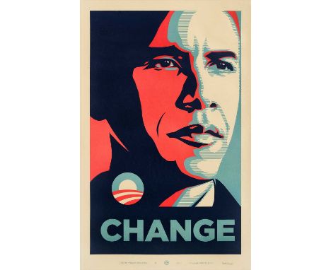 Shepard Fairey (American 1970-), 'Change', 2008, offset lithograph in colours on recycled paper, signed by both the Artist an