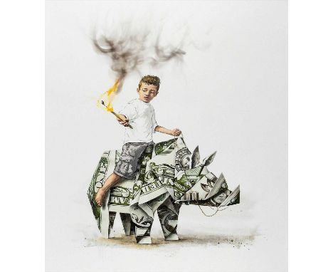 Ernest Zacharevic (Lithuanian 1986-), 'Splash And Burn', 2017, hands embellished lithograph in colours on 270 Gr BFK Rives pa