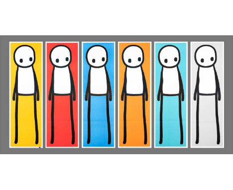 Stik (British 1979-) ‘Standing Figure (Book) (Red, Blue, Yellow, Orange, Teal &amp; Grey)’, 2015, a complete set of 6 offset 