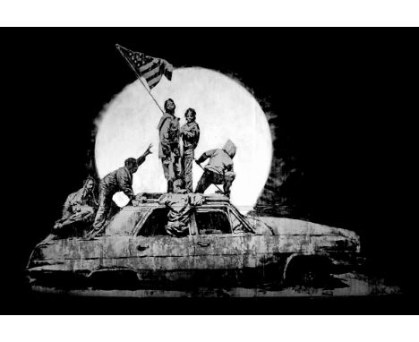 Banksy (British 1974-), 'Flag (Silver)’, 2006, screen print on silver cheomalux paper, numbered from an edition of 1000 in bl