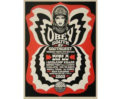 Shepard Fairey (American 1970-), 'SXSW 2008', 2008, screen print in colours on speckle tone paper, signed and dated in pencil