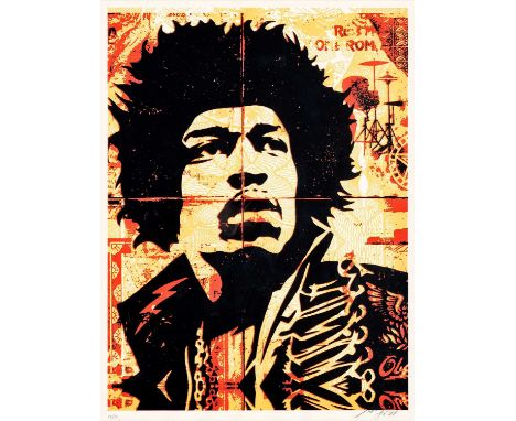Shepard Fairey (American 1970-), ' Hendrix', 2004, screen print in colours on speckle tone paper, signed, dated and numbered 