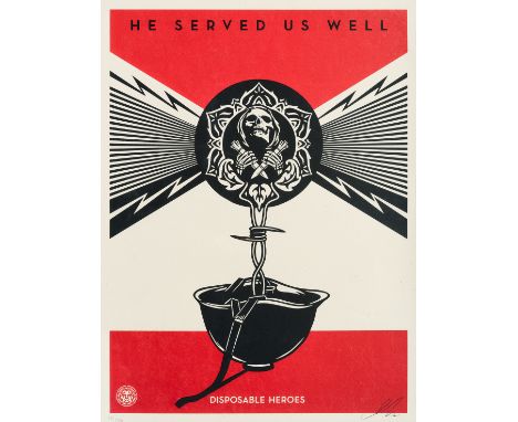 Shepard Fairey (American 1970-), ‘Disposable Heroes', 2012, screen print in colours on paper, signed, dated and numbered from