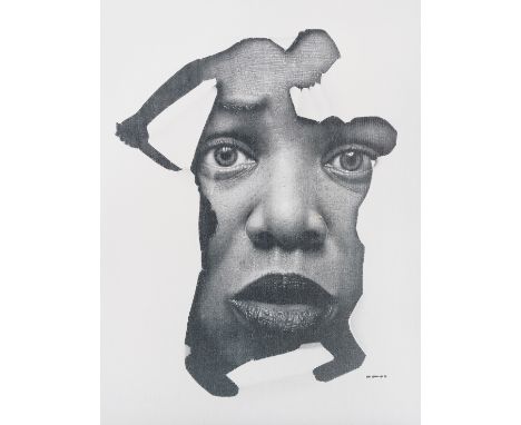 Ken Nwadiogbu (Nigerian 1994-), 'A Mothers Cry', 2019, canvas print with gold leaf an UV pen, signed and dated front, inscrib
