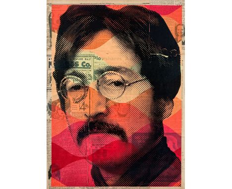 Mr Brainwash (French 1966-), 'Vintage Lennon', unique screen print in colours on vintage paper, signed in pencil; 85 x 65.5cm