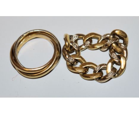 Panzerketten-Ring mit Brillanten, Gold &amp;amp; Trinity-Ring, Gold18kt Gelb- und Weißgold, besetzt mit 10 kleinen Brillanten