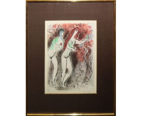 Marc Chagall,  "Adam und Eva und die verbotene Frucht", "Paradies" und "Das Gesicht Israels", 3 Farblithographien zur Bibel I