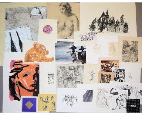Sammlung von 61 Grafiken &amp;amp; originalen Papier-Arbeiten61 Blatt, dabei: Marc Chagall, 1887-1985, Starman 1979, Mourlot 