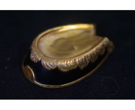 Brass &amp; black enamel horse shoe vesta case 