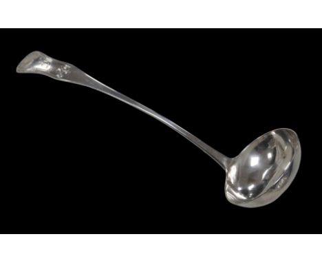 A George III large sauce ladle, hour glass pattern with armorial mark to terminal, possibly Charles Dalgleish, Edinburgh 1815