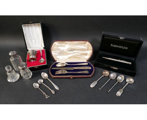 A collection of silver items, including a Georgian silver-gilt Christening set, with the name 'Jona' engraved to terminal, in