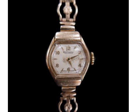 A 9ct gold lady's Rotary cocktail watch, with Arabic and golden baton dial, 9ct gold case and bracelet, 12.5g gross. 