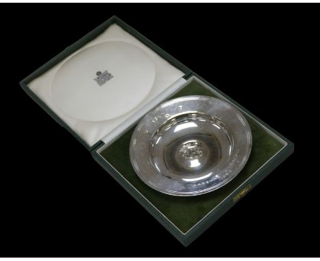 An ERII silver pin dish commemorating Arsenal V Brazil 1965, with fixture inscription, Garrard &amp; Co. London 1965, 6.1toz,