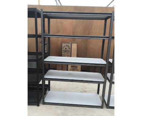 A HEAVY METAL CASE FIVE SHELF SHELVING UNIT 