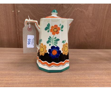 AN ART DECO CLARICE CLIFF STYLE WADE HEATH FLORAL PATTERN HAND PAINTED COFFEE POT 