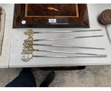 FIVE ASSORTED VINTAGE BRASS SKEWERS 