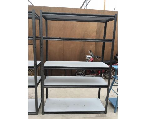 A HEAVY METAL CASE FIVE SHELF SHELVING UNIT 