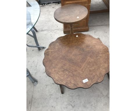 AN OAK FOLDING TABLE AND A MAHOGANY WINE TABLE 