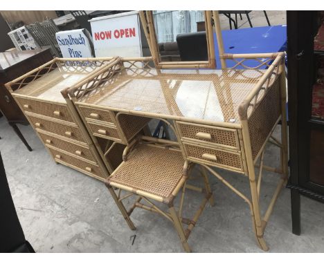 A BAMBOO DRESSING TABLE AND STOOL AND MATCHING CHEST OF FOUR DRAWERS 