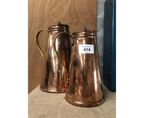 TWO VINTAGE COPPER AND BRASS 'BENSONS' COFFEE POTS / JARS 